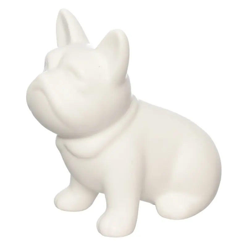 ENFEITE CACHORRO BULLDOG SENTADO DE PORCELANA BRANCO 12,5X12X7,5CM
