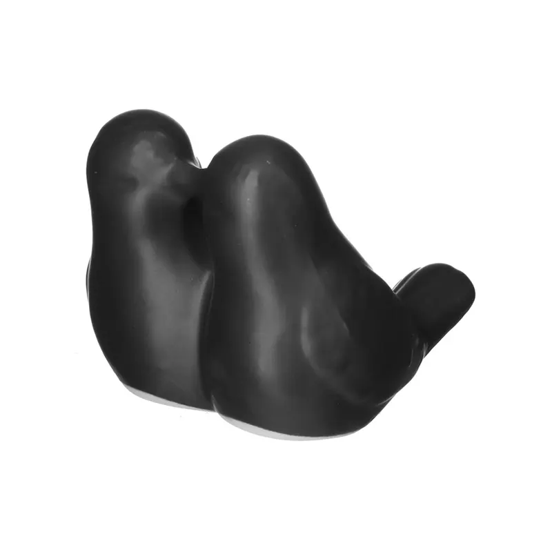ENFEITE PASSARO CASAL BEIJO DE PORCELANA PRETO 7X6X5,5CM