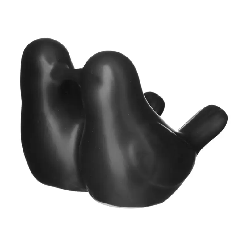 ENFEITE PASSARO CASAL BEIJO DE PORCELANA PRETO 10X9X8CM