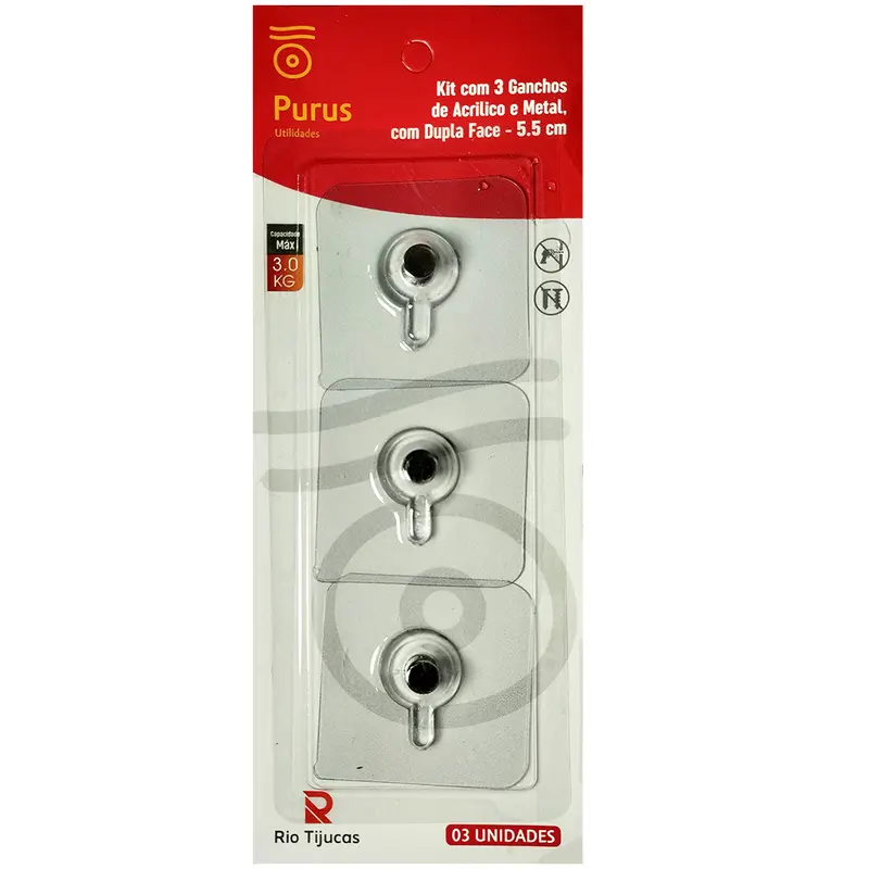 CABIDE GANCHO DE METAL QUADRADO AUTOADESIVO TRANSPARENTE COM PARAFUSO 3 PECAS 5,5CM