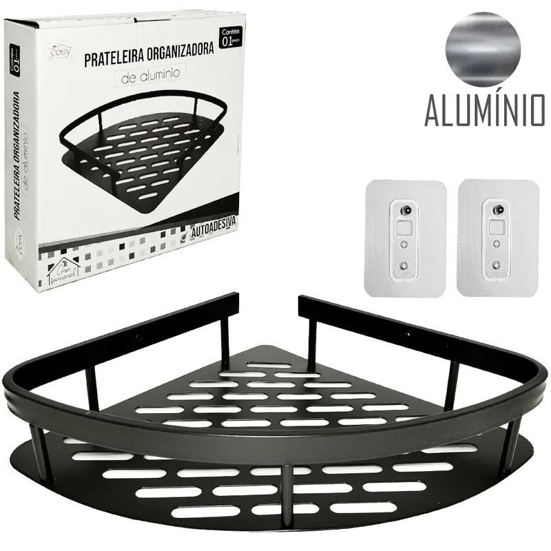 CANTONEIRA DE ALUMINIO TRIANGULAR COM AUTOADESIVO BLACK 27,5X21X5CM