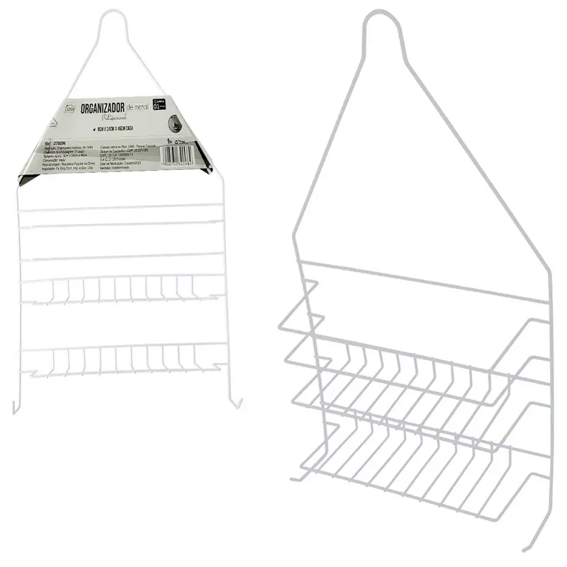 PORTA SHAMPOO ARAMADO COM 2 GANCHOS BRANCO 46X24X8CM