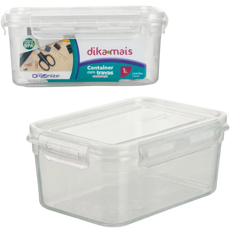 ORGANIZADOR CONTAINER DE PLASTICO RETANGULAR COM TAMPA E TRAVA 1L DIKAMAIS