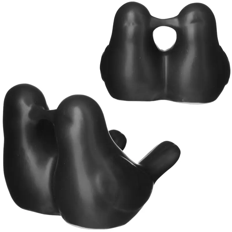 ENFEITE PASSARO CASAL BEIJO DE PORCELANA PRETO 8X8X6,5CM