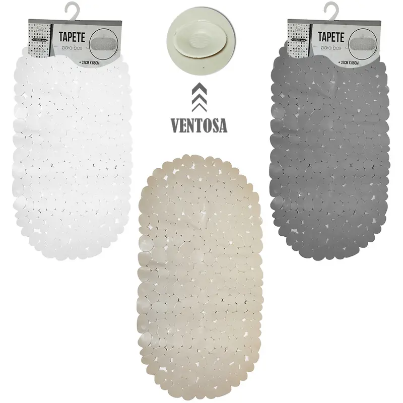 TAPETE DE PISO DE PVC OVAL PARA BANHEIRO COM VENTOSA COLORS 68X37CM