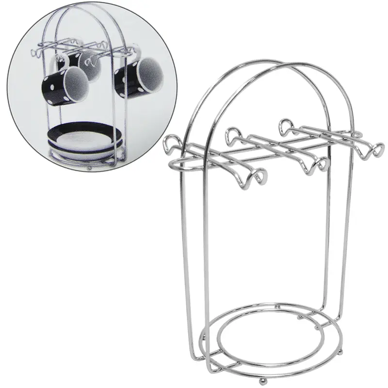 SUPORTE ORGANIZADOR ARAMADO PARA 6 XICARAS / PIRES CROMADO 22X17X11CM