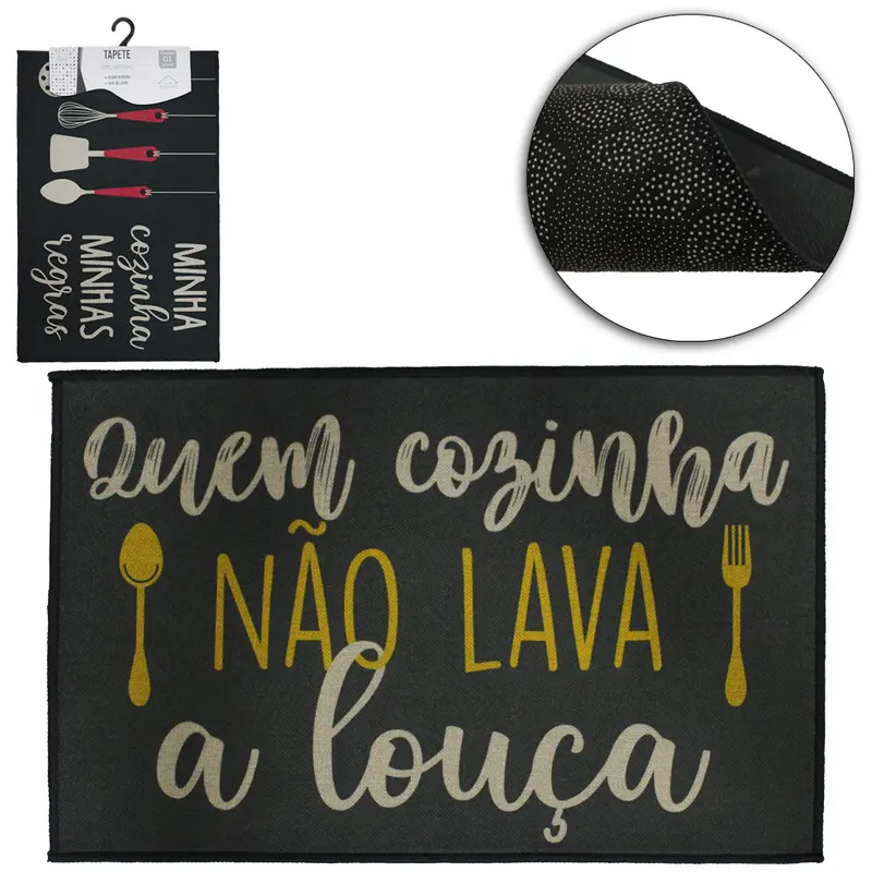 TAPETE CAPACHO DE POLIESTER RETANGULAR ANTIDERRAPANTE COZINHA 58X38CM DT5102 FX/TP