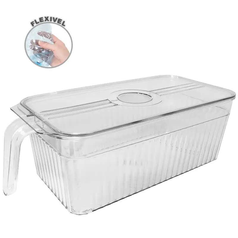 CESTO ORGANIZADOR DE PLASTICO PET FLEXIVEL RETANG MULTIUSO COM TAMPA E ALCA 28,5X14,5X10CM