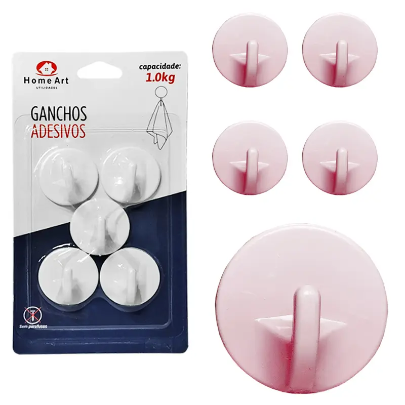 CABIDE GANCHO DE PLASTICO REDONDO AUTOADESIVO COM 5 PECAS 3,5CM DE Ø