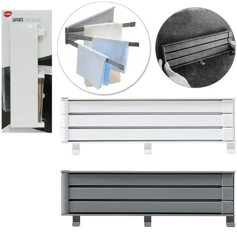 SUPORTE PORTA TOALHA DE PAREDE DE PLASTICO RETANGULAR COM 3 GANCHOS AUTOADESIVO 24X7,6X1,2CM