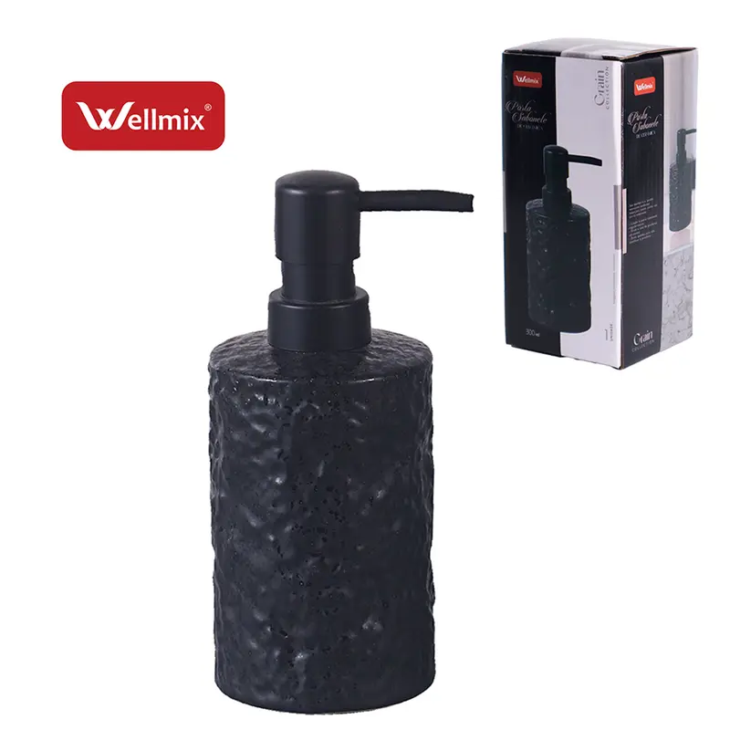 PORTA SABONETE LIQUIDO DE PORCELANA REDONDO GRAIN COLLECTION PRETO 300ML