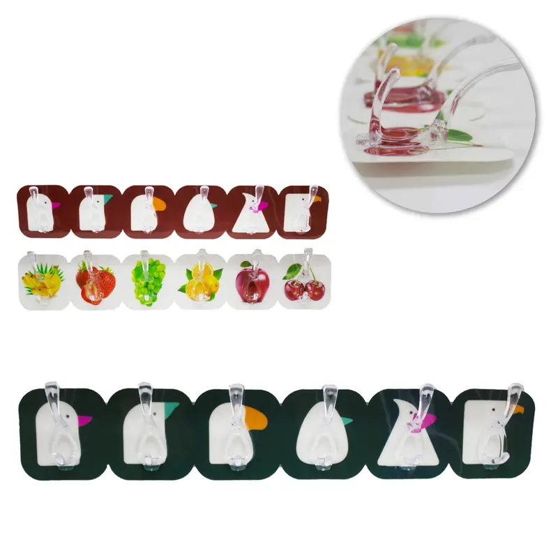 CABIDE GANCHO DE PLASTICO COM 6 GANCHOS DUPLO AUTOADESIVO 35X6,5X3,5CM