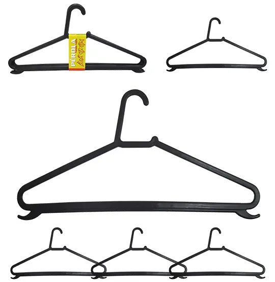 CABIDE ROUPA DE PLASTICO CHATO COM GANCHO PRETO PEROLA COM 5 PECAS 40X17CM 5MM
