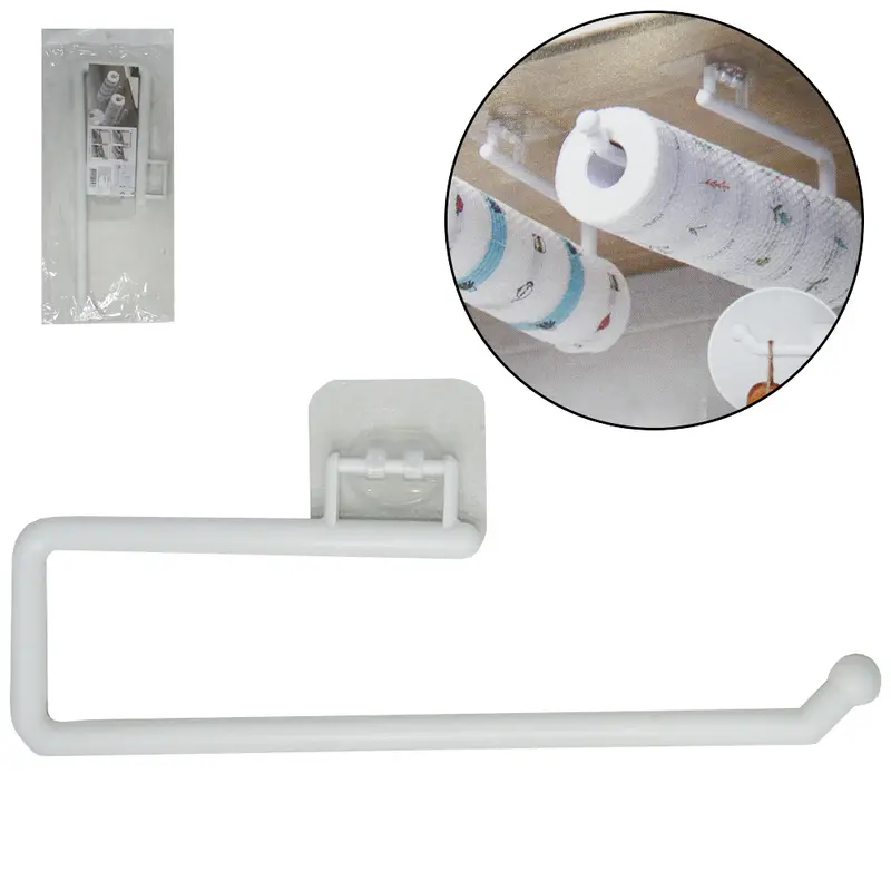 SUPORTE PORTA PAPEL TOALHA MULTIUSO DE PLASTICO COM AUTOADESIVO 28,5X10CM