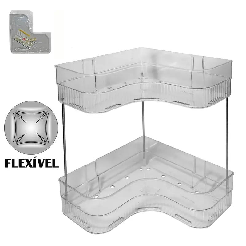 CANTONEIRA DE PLASTICO PET FLEXIVEL / METAL TRIANGULAR 3 TUBOS COM 2 DIVISORIAS 38X28X26CM