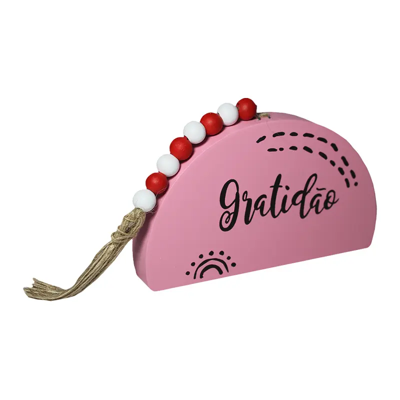 ENFEITE MEIA LUA DE MADEIRA MDF PALAVRAS 15X10,5CM