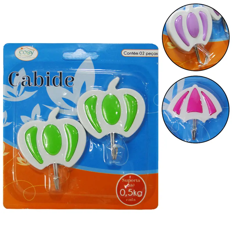 CABIDE GANCHO DE METAL SORTIDOS AUTOADESIVO COM 2 PECAS 7,7X6,5CM NA CARTELA