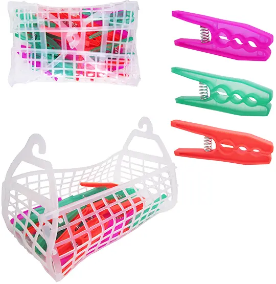 CESTA DE PLASTICO PARA PRENDEDOR COM ALCA + 24 PRENDEDORES COLORS