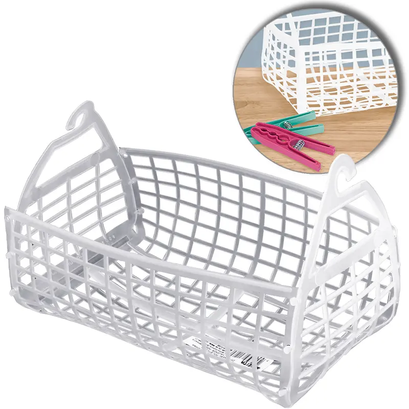 CESTA DE PLASTICO PARA PRENDEDOR RETANGULAR DESMONTAVEL COM ALCA 13X13X22CM