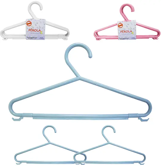 CABIDE ROUPA INFANTIL DE PLASTICO COM GANCHO PEROLA COLORS COM 3 PECAS 27,5X15CM 6MM