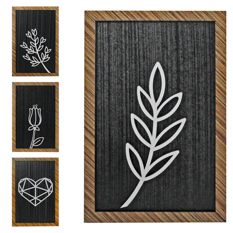 ENFEITE PLACA DE MADEIRA MDF RETANGULAR COM MOLDURA APLIQUE 19X12,5CM