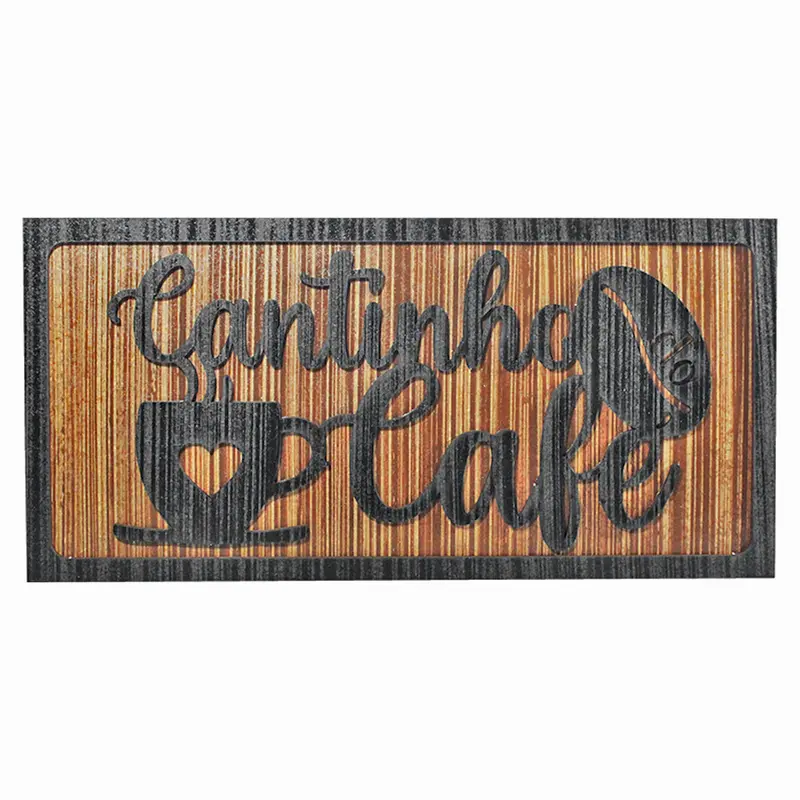 ENFEITE PLACA DE MADEIRA MDF RETANGULAR COM MOLDURA APLIQUE CANTINHO DO CAFE 29X19CM