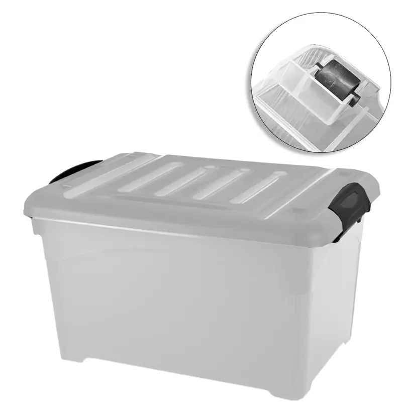 CAIXA ORGANIZADOR CONTAINER DE PLASTICO RETANGULAR COM RODIZIO + TAMPA E ALCA 45L 52X37X31CM