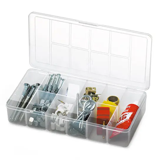ESTOJO ORGANIZADOR DE PLASTICO RETANGULAR COM 10 DIVISORIAS PEQUENO 20,5X11,8X4CM