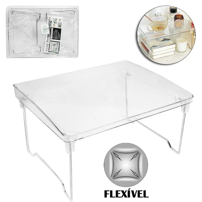 PRATELEIRA ORGANIZADOR EMPILHAVEL DOBRAVEL DE PLASTICO PET FLEXIVEL / ARAMADO 39,5X21X16CM