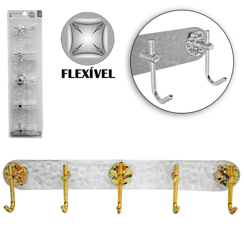 CABIDE GANCHO DE PLASTICO PET FLEXIVEL OVAL COM 5 GANCHOS AUTOADESIVO TRANSPARENTE INOVA