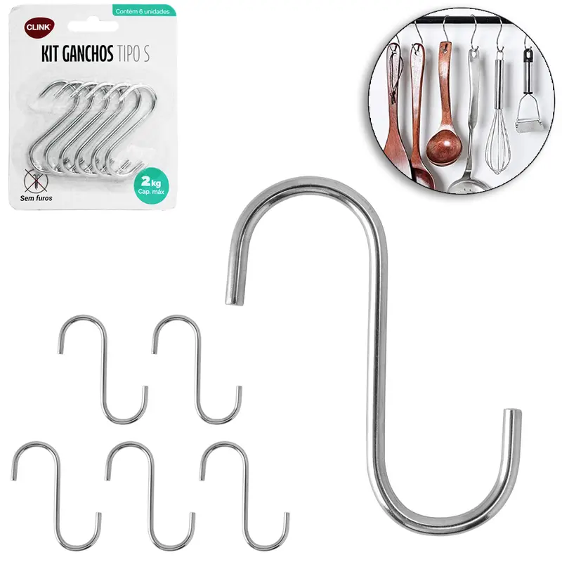 GANCHO ''S'' DE METAL / ACO COM 6 PECAS 6CM