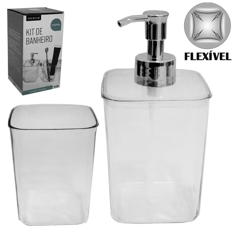 JOGO PARA BANHEIRO DE PLASTICO PET FLEXIVEL QUADRADO INOVA PREMIUM COM 2 PECAS