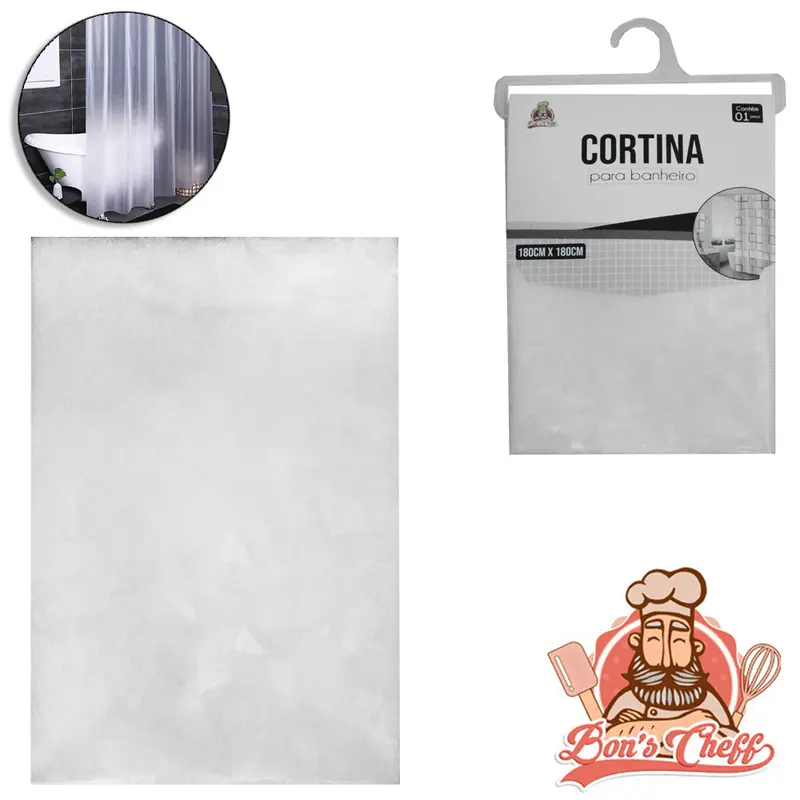 CORTINA DE BOX DE PLASTICO PE COM 12 GANCHOS 180X180CM