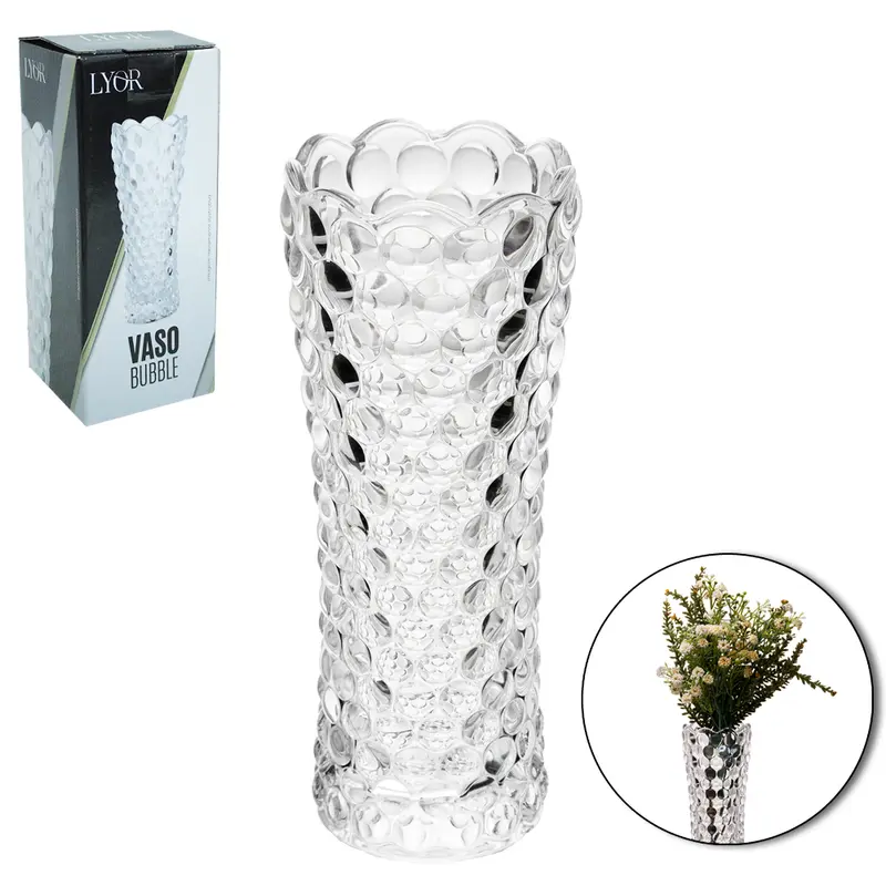 VASO DE VIDRO REDONDO BUBBLE 18X7CM DE Ø