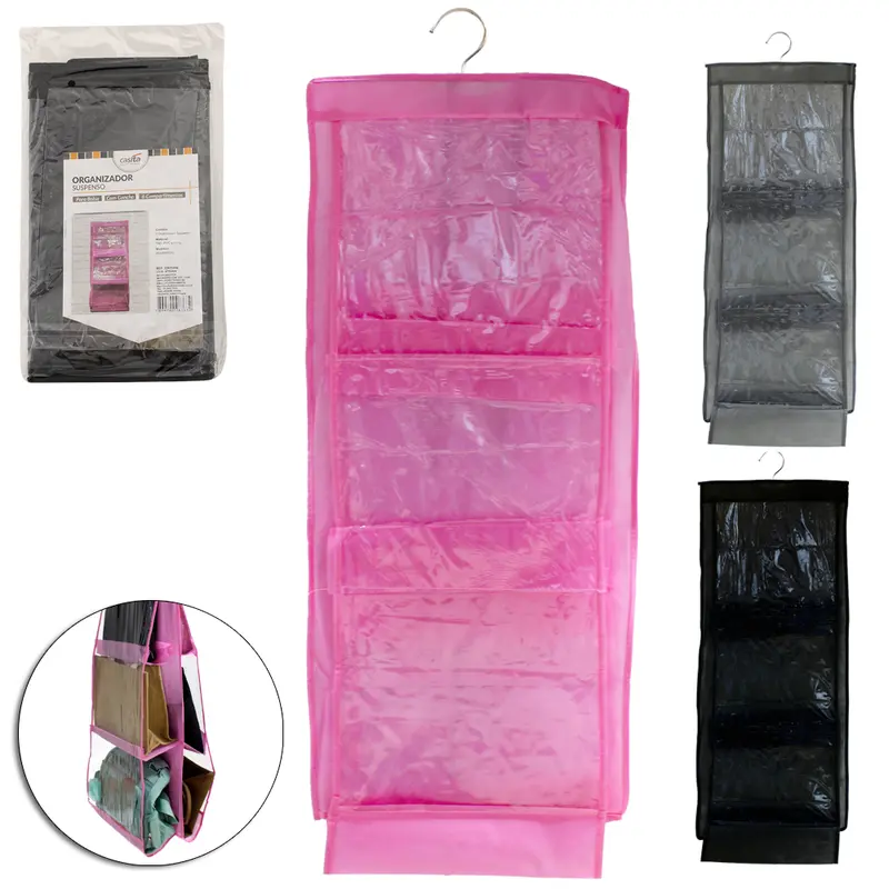 CABIDE ORGANIZADOR DE PVC / TNT PARA 6 BOLSAS MULTIUSO 90X35CM