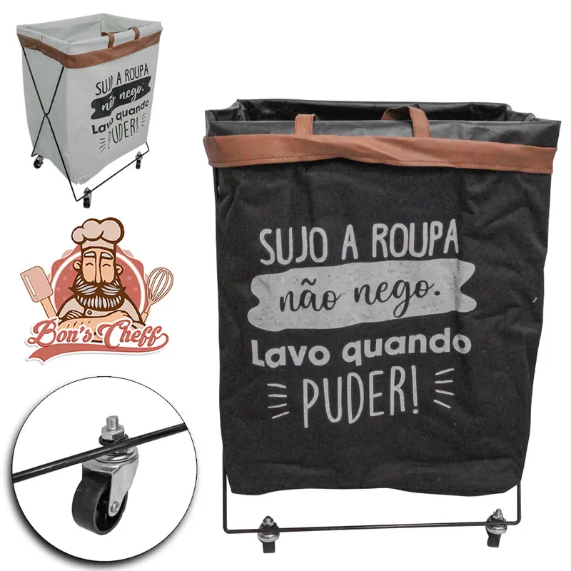 CESTO ORGANIZADOR MULTIUSO DE POLIESTER DOBRAVEL COM RODIZIO RETANGULAR 59X41,5X28,5CM