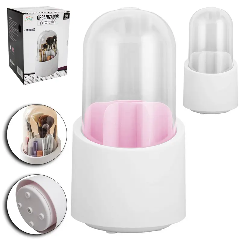 ORGANIZADOR PARA PINCEL MAKE / MAQUIAGEM GIRATORIO CUPULA DE PLASTICO 7 CAVIDADES 15X12,5CM DE Ø