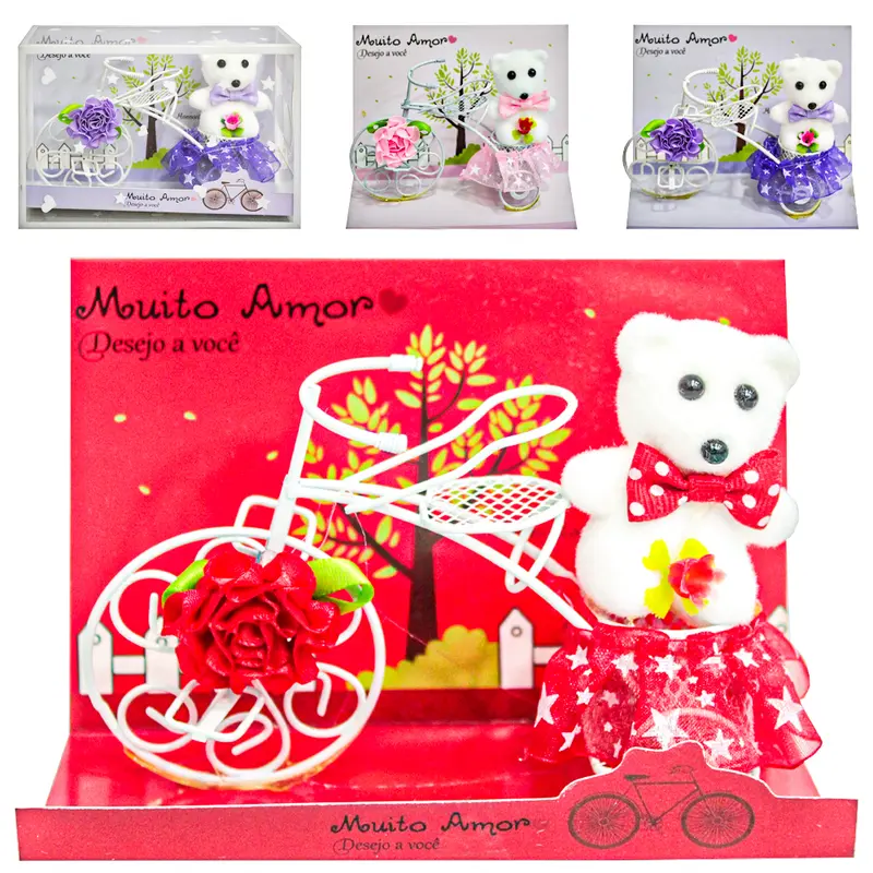 ENFEITE BICICLETA ARAMADO COM URSO 12,5X9,5X4CM