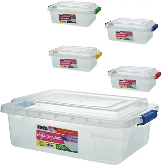 CAIXA ORGANIZADOR CONTAINER DE PLASTICO RETANGULAR COM TRAVA COLORS 17L 16X52CM