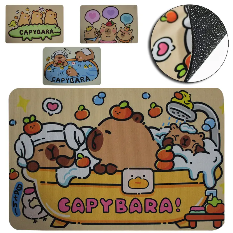 TAPETE CAPACHO DE PISO DE POLIESTER RETANGULAR EMBORRACHADO CAPIVARA 59X39CM