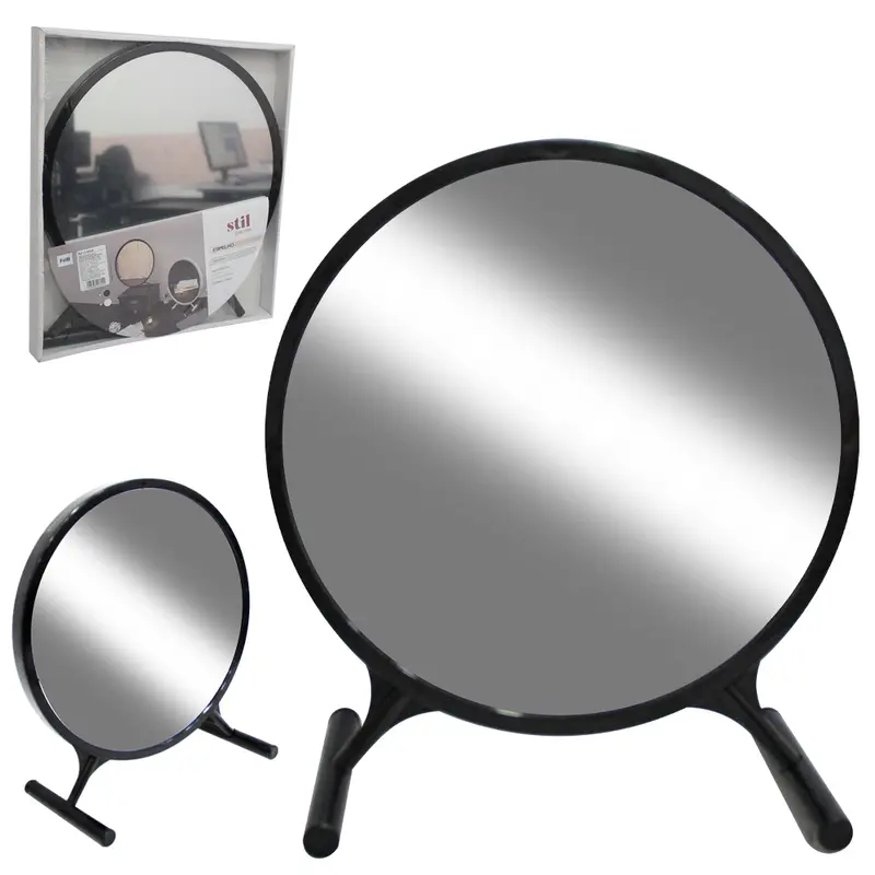ESPELHO DE MESA REDONDO COM PEDESTAL DE PLASTICO DECORATIVO STIL DECOR 31,5X29X13CM