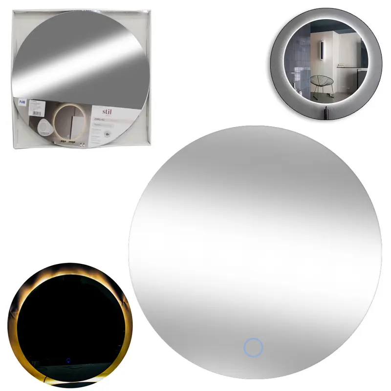 ESPELHO DE PENDURAR REDONDO DECORATIVO COM TOUCH + LED E CABO USB 48CM DE Ø