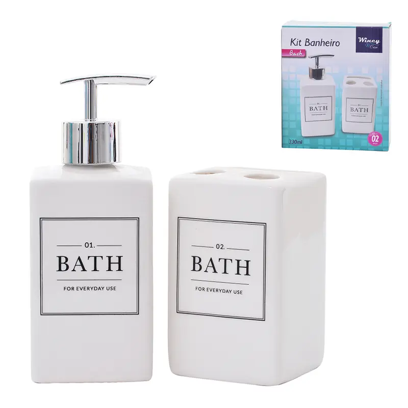 JOGO PARA BANHEIRO DE PORCELANA QUADRADO BATH COM 2 PECAS 330ML