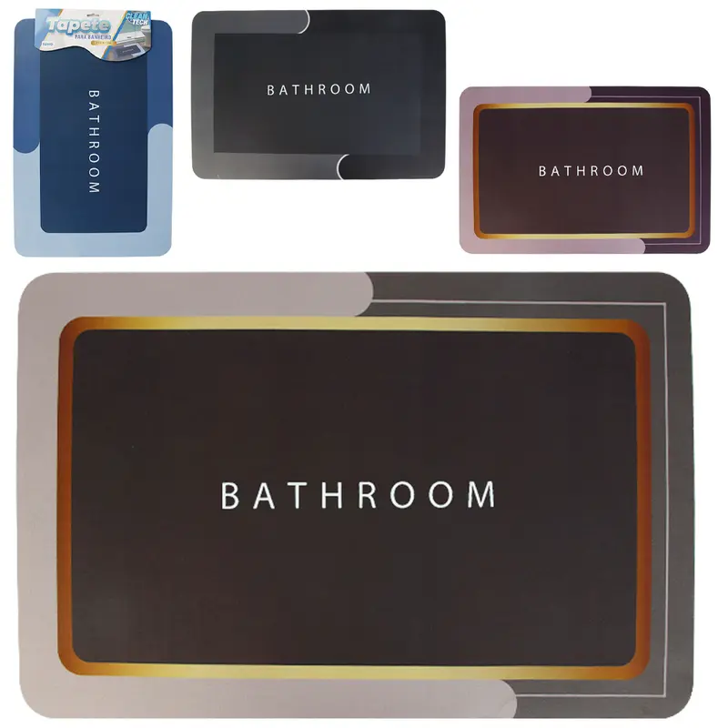 TAPETE DE PISO DE BORRACHA RETANGULAR SUPER ABSORVENTE CLEAN TECH BATHROOM PREMIUM 57X38CM
