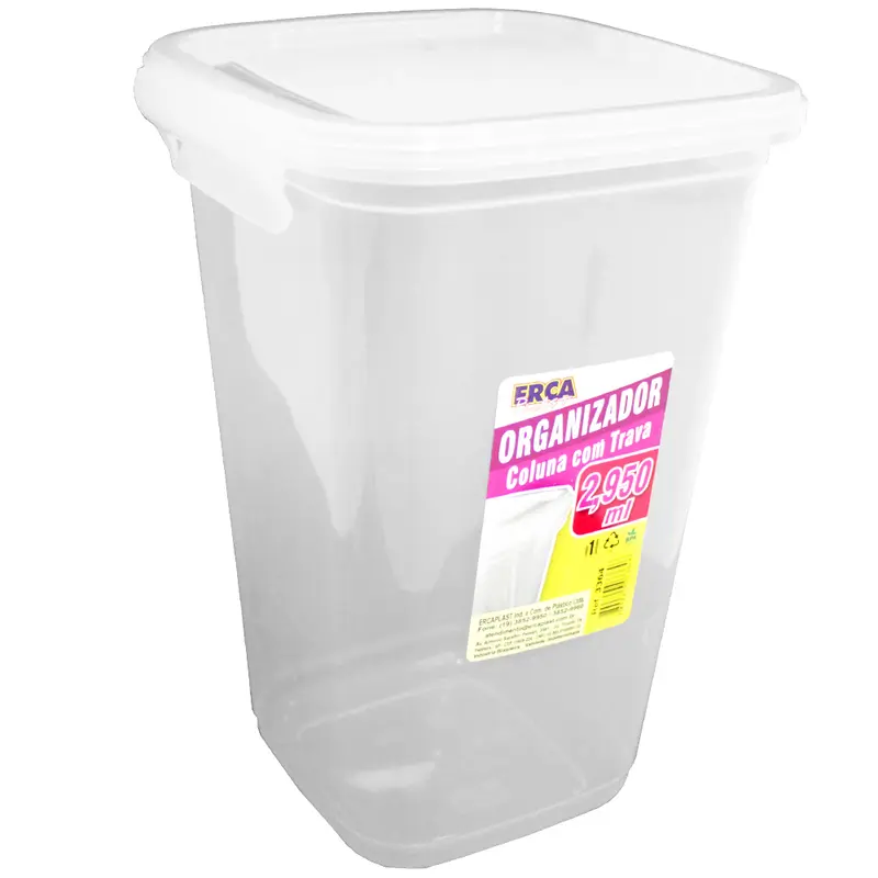 ORGANIZADOR DE PLASTICO QUADRADO COLUNA COM TAMPA + TRAVA 2,950ML 23X16CM