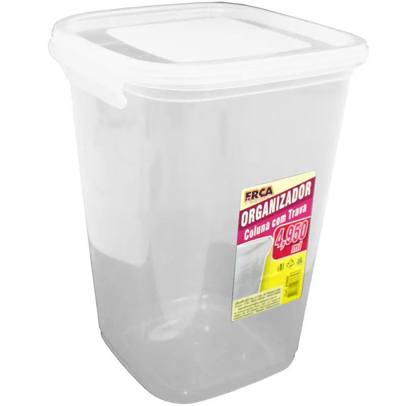 ORGANIZADOR DE PLASTICO QUADRADO COLUNA COM TAMPA + TRAVA 4,950ML 25X19CM