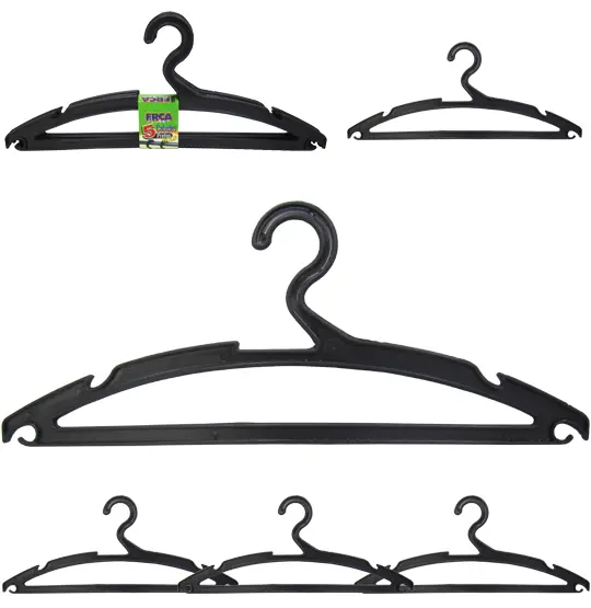 CABIDE ROUPA DE PLASTICO CHATO GOLD COM CAVA PRETO 5 PECAS 40X16CM 6MM