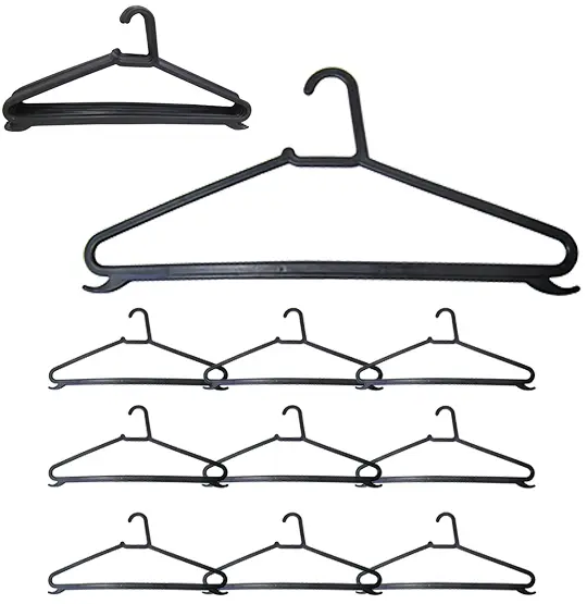 CABIDE ROUPA DE PLASTICO CHATO PRETO PEROLA COM 10 PECAS 39X19CM 4MM