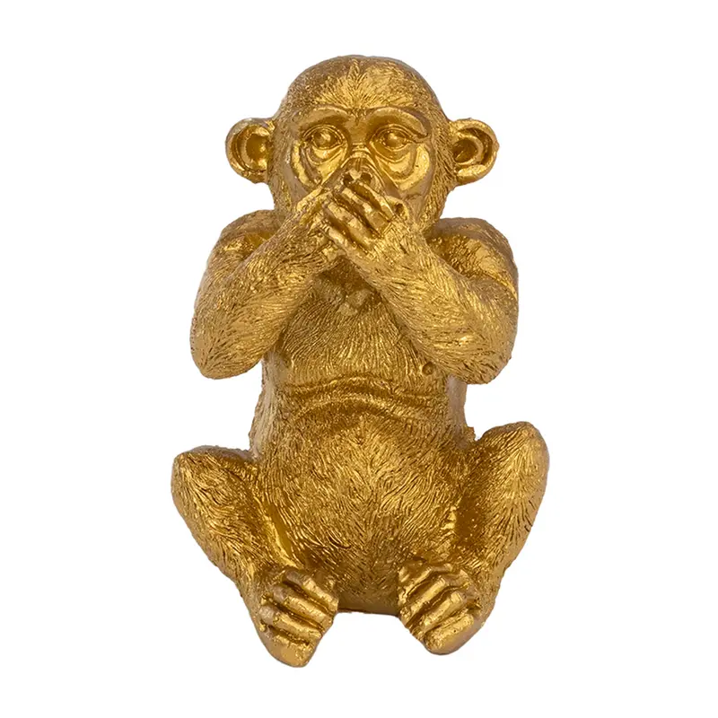 ENFEITE MACACO MUDO DE RESINA DOURADO 9X6X5,5CM