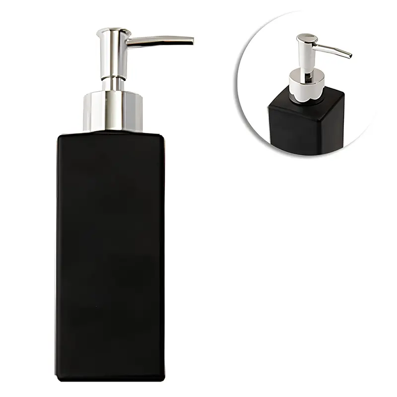 PORTA SABONETE LIQUIDO DE VIDRO QUADRADO BLACK 320ML